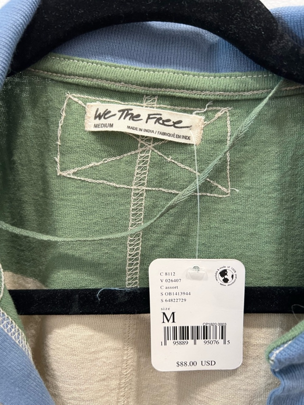 NWT We The Free People Green Striped Rugby Top Long Sleeve Thumbhole Size Medium - Picture 8 of 8